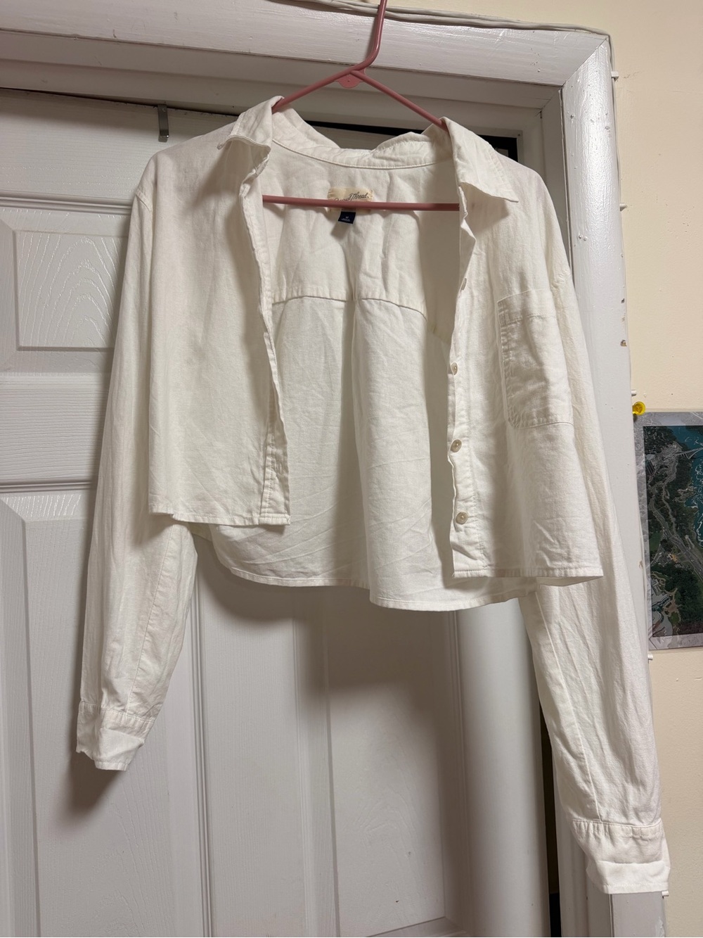 Universal Thread Women's White Button Down Cropped Shirt, Linen Cotton Blend, M